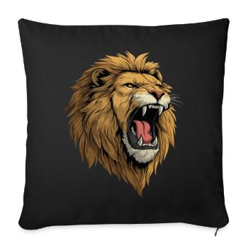 Rugissement de tête de lion - Housse de coussin décorative 45 x 45 cm - noir - Devant