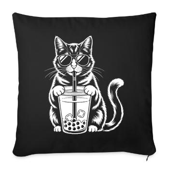 Katze mit Bubble Tee - Sofakissenbezug 45 x 45 cm - Schwarz - Vorne
