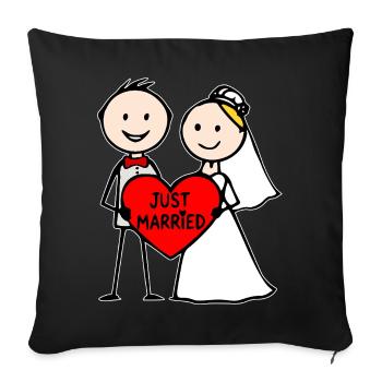 Couple de mariage Cartoon Heart Fraîchement marié - Housse de coussin décorative 45 x 45 cm - noir - Devant