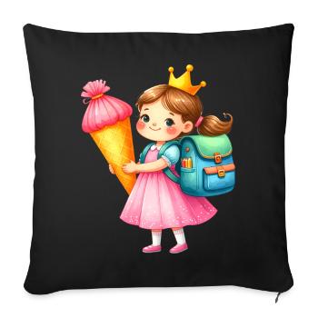 Little Princess with Crown & School Cone – School - Sofa pillowcase 17,3'' x 17,3'' (45 x 45 cm) - black - Front