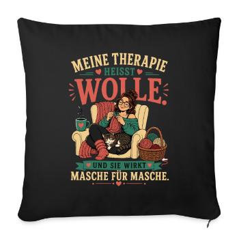 Meine Therapie heißt Wolle – Stricken & Häkeln - Sofakissenbezug 45 x 45 cm - Schwarz - Vorne