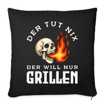 Grillmeister Geschenk Fleisch Wurst & Bier - Sofakissenbezug 45 x 45 cm - Schwarz - Vorne