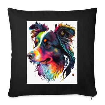 Regenbogen-Porträthund - Sofakissenbezug 45 x 45 cm - Schwarz - Vorne