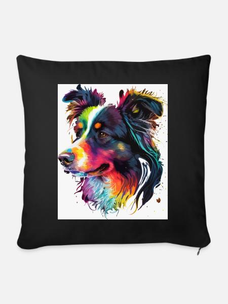 Regenbogen-Porträthund - Sofakissenbezug 45 x 45 cm - Schwarz