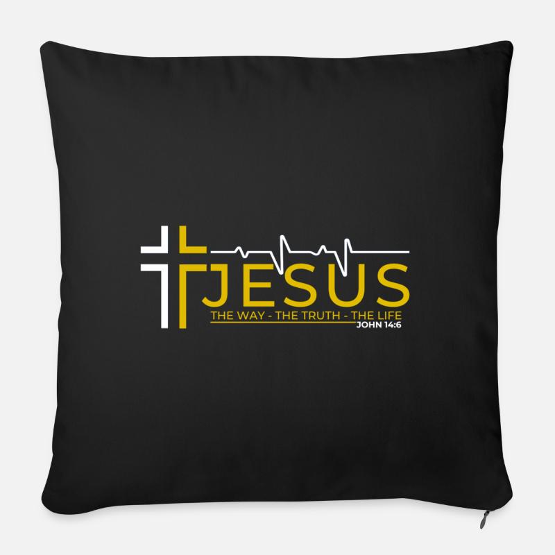 Jésus-Christ Bible Verset Chemin Vérité Vie Chrétien - Housse de coussin décorative 45 x 45 cm - noir