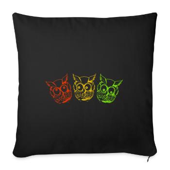Eulen bunt drei - Sofakissenbezug 45 x 45 cm - Schwarz - Vorne