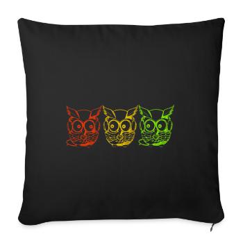 Owls yellow green red - Sofa pillowcase 17,3'' x 17,3'' (45 x 45 cm) - black - Front