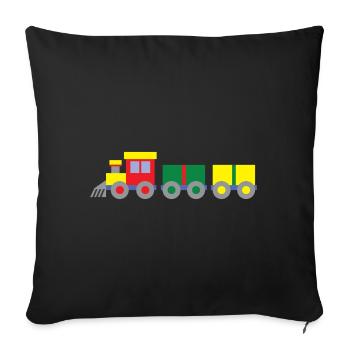 Bunter Spielzeug Zug - Sofakissenbezug 45 x 45 cm - Schwarz - Vorne