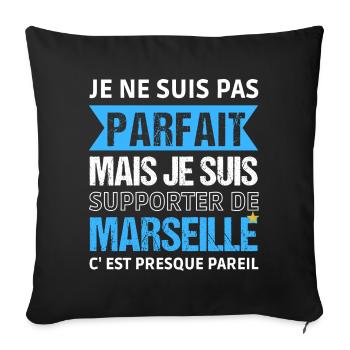 Supporter de Marseille cadeau pour Marseillais - Housse de coussin décorative 45 x 45 cm - noir - Devant