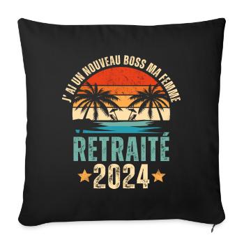 Retraité 2024 humour retraite cadeau pour retraité - Housse de coussin décorative 45 x 45 cm - noir - Devant