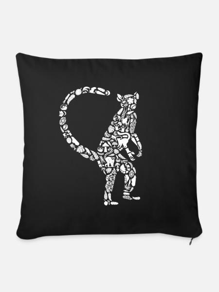 Lémuriens Madagascar Lémurien à queue annelée Filles Lémurien Dames - Housse de coussin décorative 45 x 45 cm - noir