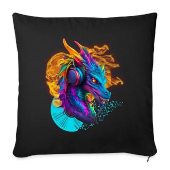 D.J. Dragon with Headphone Fire Vinylrecord notes - Sofa pillowcase 17,3'' x 17,3'' (45 x 45 cm) - black - Front