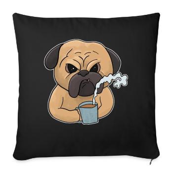 Chien grincheux avec café muffins du matin - Housse de coussin décorative 45 x 45 cm - noir - Devant