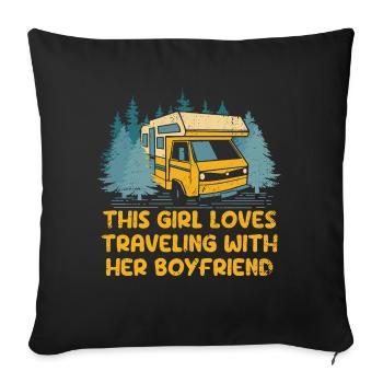 This Girl Loves Traveling With Her Boyfriend - Sofa pillowcase 17,3'' x 17,3'' (45 x 45 cm) - black - Front