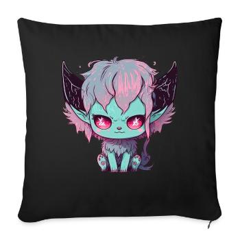 Chibi Dämon Katze mit satanischen Augen - Kawaii - Sofakissenbezug 45 x 45 cm - Schwarz - Vorne