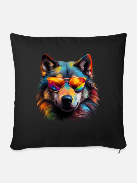 Wolf Sonnenbrille - Sofakissenbezug 45 x 45 cm - Schwarz