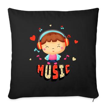 Petit garçon avec de la musique - Housse de coussin décorative 45 x 45 cm - noir - Devant