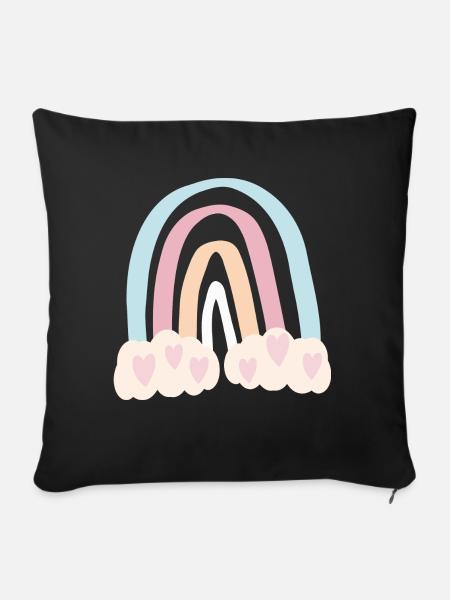Regenbogen mit Herzen - Sofakissenbezug 45 x 45 cm - Schwarz