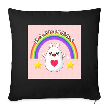 Happiness Hase mit Regenbogen - Sofakissenbezug 45 x 45 cm - Schwarz - Vorne