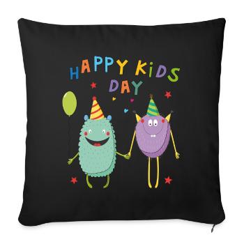 Bonne journée des enfants - Housse de coussin décorative 45 x 45 cm - noir - Devant