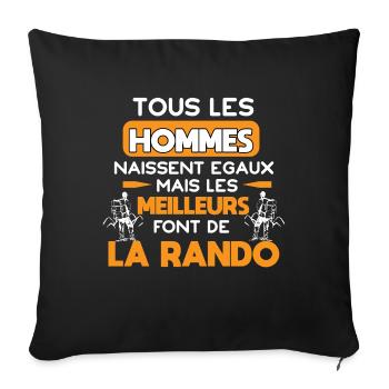 Tous les hommes naissent égaux, Randonnée humour - Housse de coussin décorative 45 x 45 cm - noir - Devant