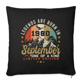September 1980, born in September 1980 - Sofa pillowcase 17,3'' x 17,3'' (45 x 45 cm) - black - Front