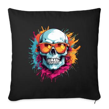 Skull with sunglasses and paint splashes - Sofa pillowcase 17,3'' x 17,3'' (45 x 45 cm) - black - Front