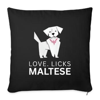 Love Licks Maltese - Amoureux des chiens en papier découpé - Housse de coussin décorative 45 x 45 cm - noir - Devant