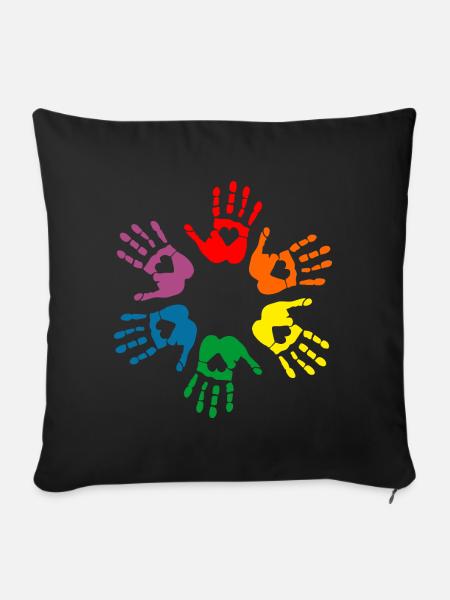 Lgbt Regenbogen Handabdrücke, Gay Pride - Sofakissenbezug 45 x 45 cm - Schwarz