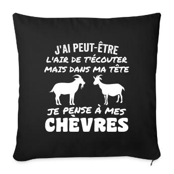 Dans Ma Tête Je Pense à Mes Chèvres - Housse de coussin décorative 45 x 45 cm - noir - Devant