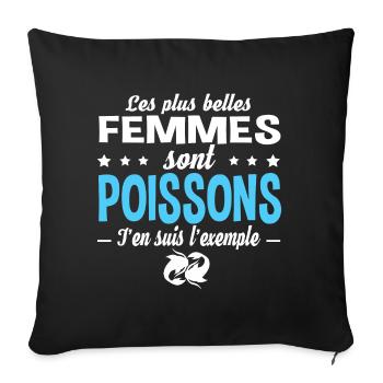 Poisson signe zodiaque anniversaire. Cadeau femme - Housse de coussin décorative 45 x 45 cm - noir - Devant