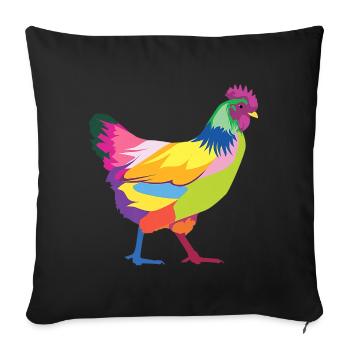 Buntes Huhn-T-Shirt Regenbogen T-Shirt Geschenk - Sofakissenbezug 45 x 45 cm - Schwarz - Vorne