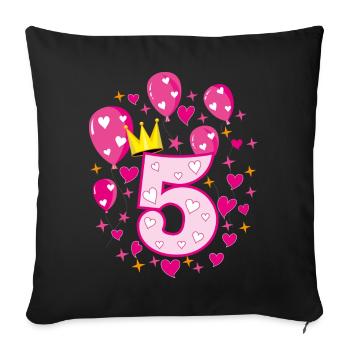 05 5 anniversaire filles ballons de couronne Sternc - Housse de coussin décorative 45 x 45 cm - noir - Devant