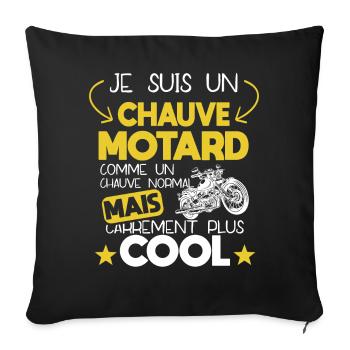 Chauve - Motard - Moto - Cadeau - Drôle - Housse de coussin décorative 45 x 45 cm - noir - Devant