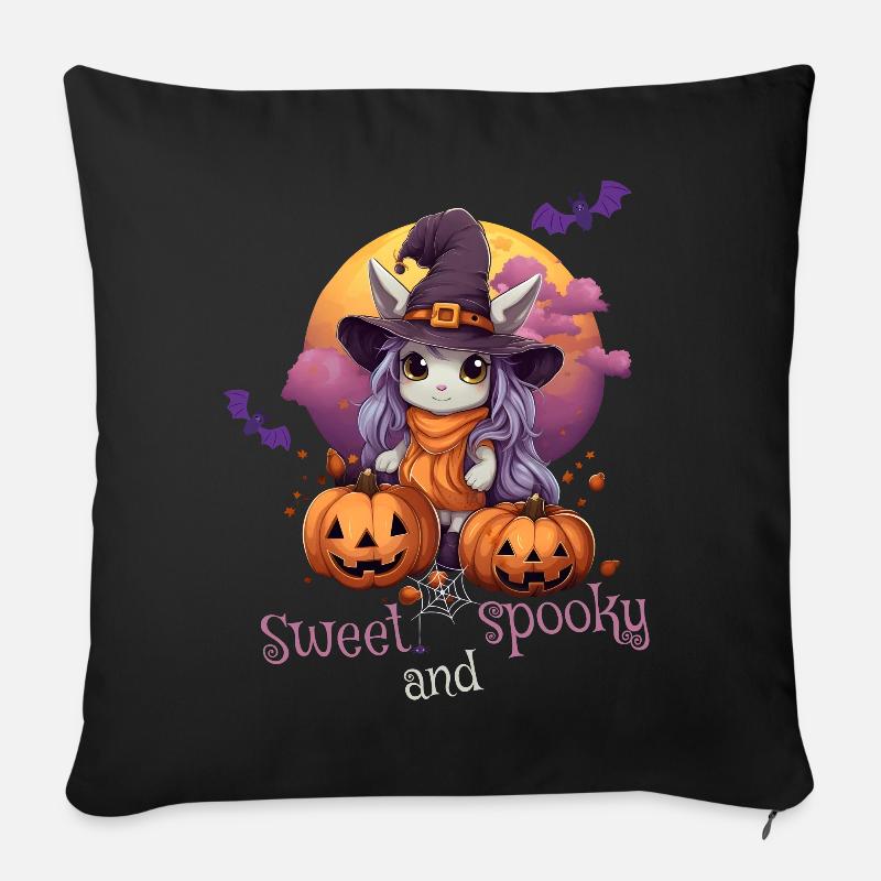 Halloween Einhorn Hexe Sweet Spooky - Sofakissenbezug 45 x 45 cm - Schwarz