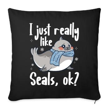 Phoque, phoque, animal, lion de mer - Housse de coussin décorative 45 x 45 cm - noir - Devant