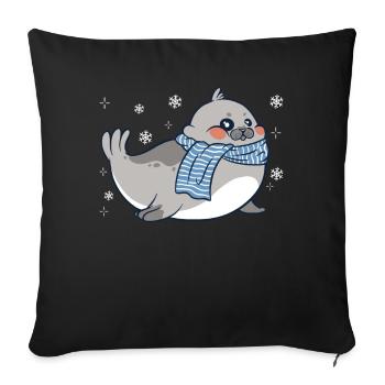 Robbe Robben Tier Seelöwe - Sofakissenbezug 45 x 45 cm - Schwarz - Vorne