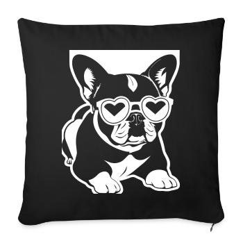 Drôle de bouledogue français avec des lunettes de soleil French Bulld - Housse de coussin décorative 45 x 45 cm - noir - Devant