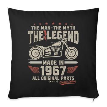 1967 Vintage homme mythe légende moto - Housse de coussin décorative 45 x 45 cm - noir - Devant