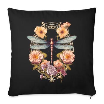 Jugendstil - Libelle und Blumen - Sofakissenbezug 45 x 45 cm - Schwarz - Vorne
