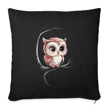 Noctambule, Hibou, Hibou, Oiseau - Housse de coussin décorative 45 x 45 cm - noir - Devant