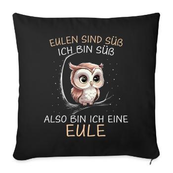 Noctambule, Hibou, Hibou, Oiseau - Housse de coussin décorative 45 x 45 cm - noir - Devant