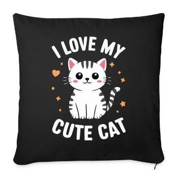 Chat, Amoureux Des Chats, Propriétaire De Chat, Chaton - Housse de coussin décorative 45 x 45 cm - noir - Devant