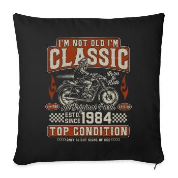Moto rétro vintage classique de 1984 - Housse de coussin décorative 45 x 45 cm - noir - Devant