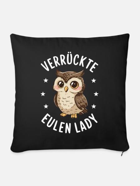 Nachteule Eule Eulen Vogel - Sofakissenbezug 45 x 45 cm - Schwarz