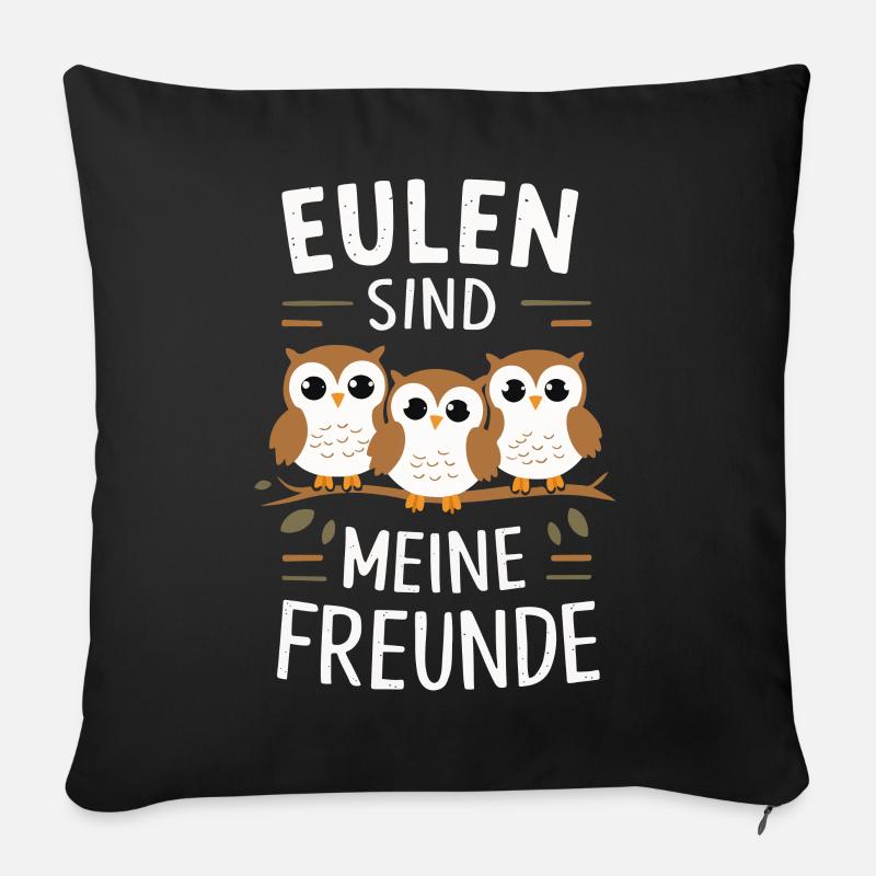 Nachteule Eule Eulen Vogel - Sofakissenbezug 45 x 45 cm - Schwarz