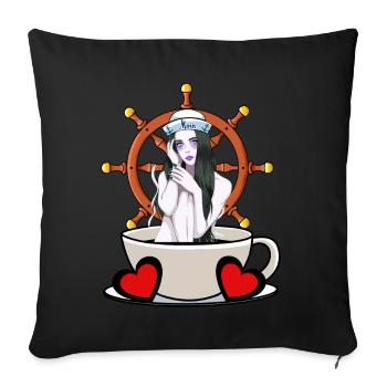 Maritim Steuerrad Steuermann Seefahrt Matrose Moin - Sofakissenbezug 45 x 45 cm - Schwarz - Vorne