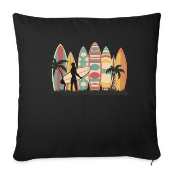 Surf Surfer Planche de surf Surfer Plage - Housse de coussin décorative 45 x 45 cm - noir - Devant