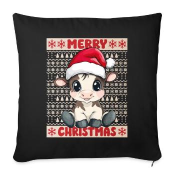 Kuh Kalb Ugly Christmas Weihnachten Xmas Süß - Sofakissenbezug 45 x 45 cm - Schwarz - Vorne
