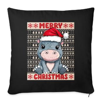 Hippopotame Noël laid Noël Noël doux - Housse de coussin décorative 45 x 45 cm - noir - Devant